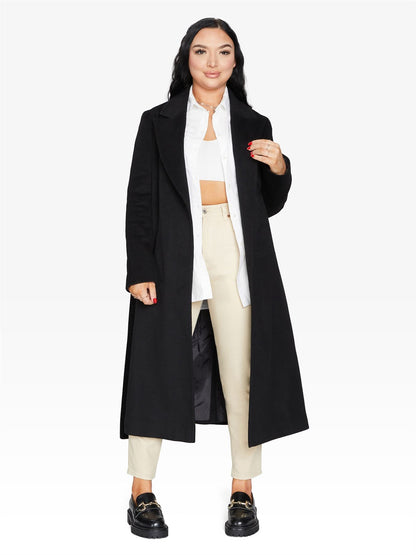 Rose Eleusis belted longline duster coat, stylish jacket with a belt and open front, perfect for layering in 2024.