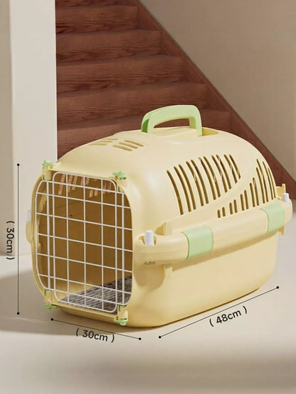 Portable Pear Daisy ventilated pet carrier travel cage, lightweight pet transport with breathable sides for home and outdoor use.