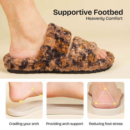EverFoams Womens Fuzzy Open-toe Slippers Memory Foam Indoor House Shoes | machine-washable,gifts,memory foam,anti-slip sole,lightweight,indoor and outdoor,cozy