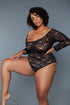 Brown Sooty Marina Bodysuit lingerie with delicate lace detail, fitted design, and seamless appearance on model.