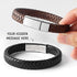 Personalized leather bracelet by Green Millie with hidden message, stylish accessory for boyfriend gifts.
