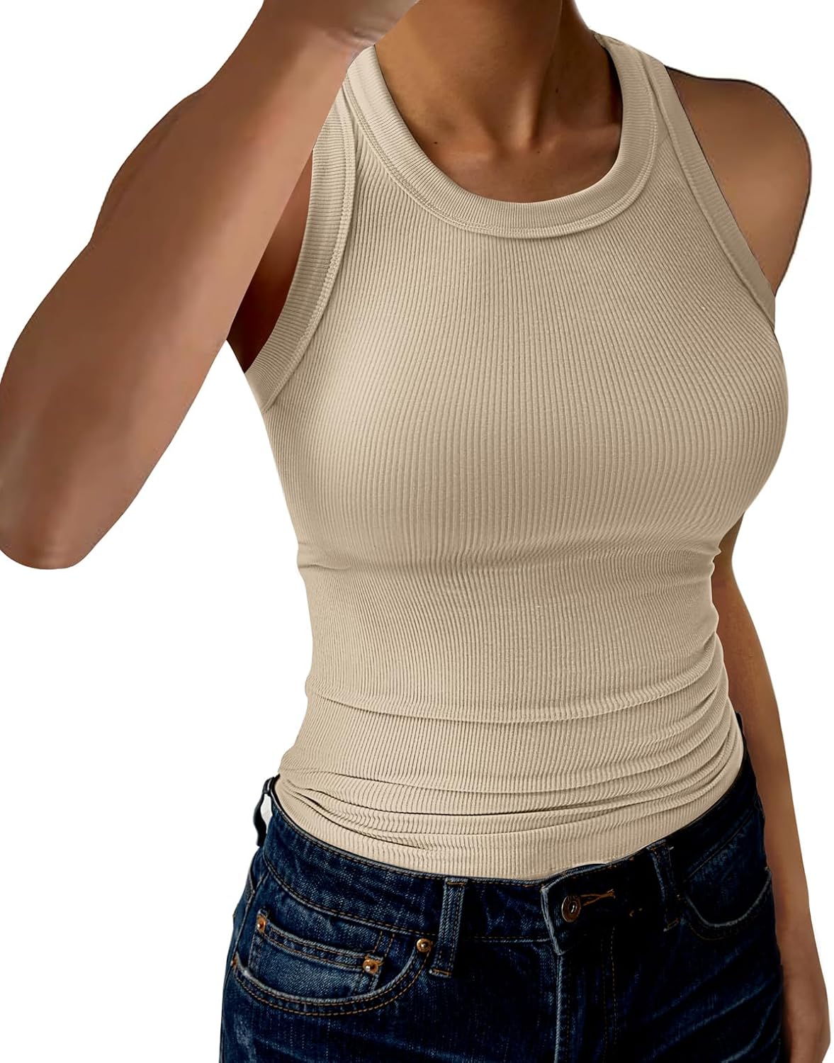 GKBK Womens Tank Tops High Neck Sleeveless Ribbed Tank Casual Basic Thick Strap Slim Fitted Racerback Shirts