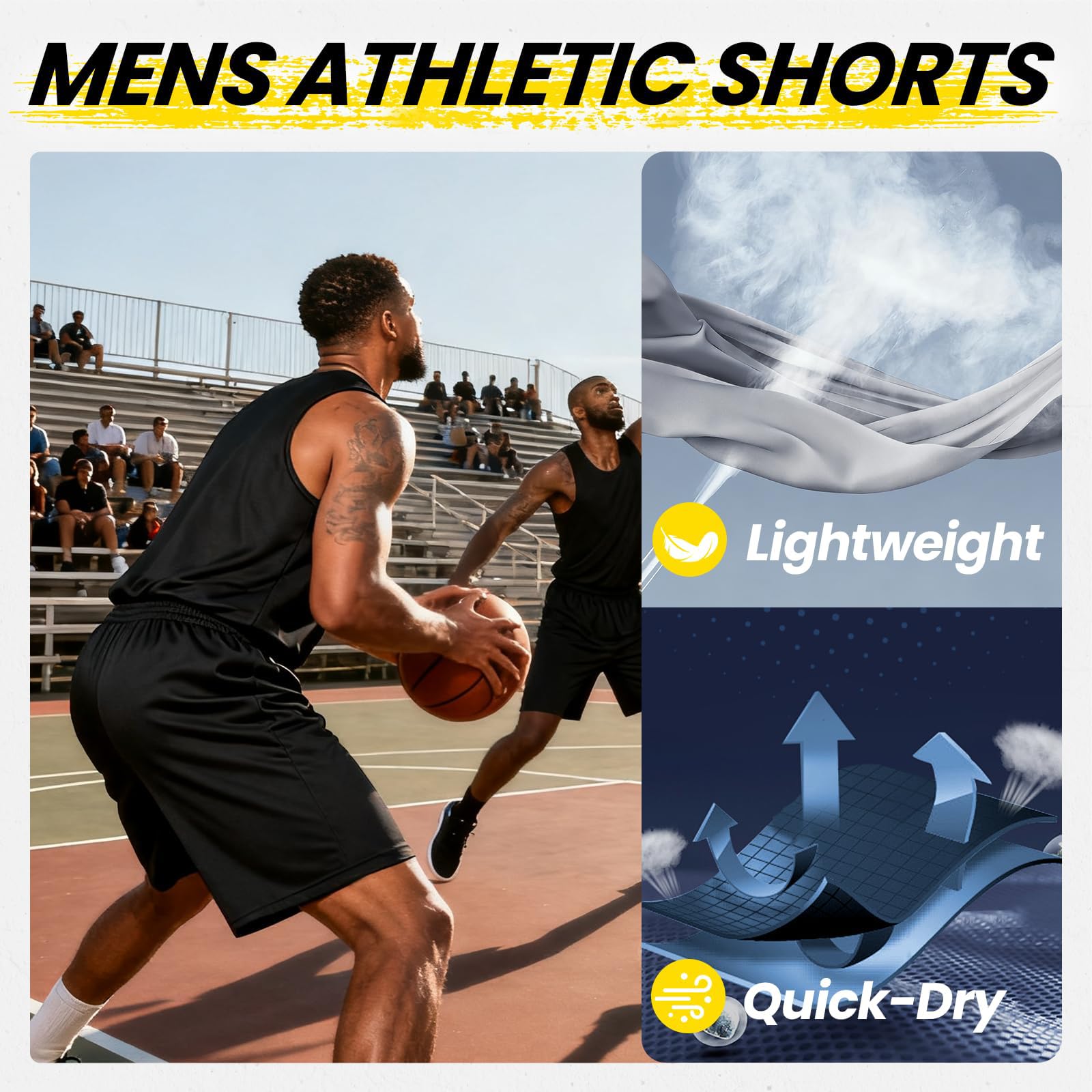 BALENNZ Mens Athletic Shorts with Pockets Quick Dry Workout Shorts Men | Basketball Gym Running Fitness Shorts with Elastic Waistband, Daily Casual Sports Activewear, Soft Lightweight Breathable