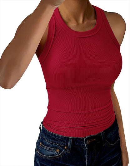 GKBK Womens Tank Tops High Neck Sleeveless Ribbed Tank Casual Basic Thick Strap Slim Fitted Racerback Shirts