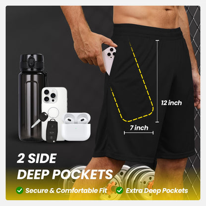 BALENNZ Mens Athletic Shorts with Pockets Quick Dry Workout Shorts Men | Basketball Gym Running Fitness Shorts with Elastic Waistband, Daily Casual Sports Activewear, Soft Lightweight Breathable