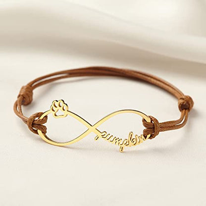 Green Millie custom pet name bracelet featuring a dog and cat design, ideal for pet memorial or dog cat mom jewelry.