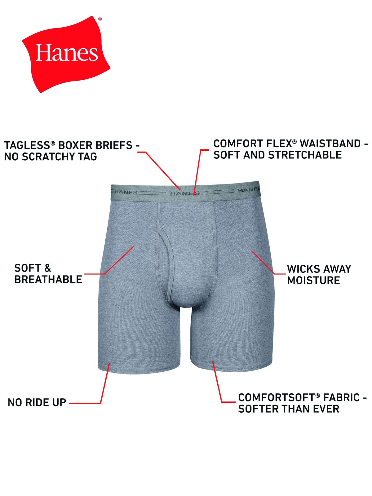 Hanes mens Underwear Boxer Briefs Pack, Cool &amp; Breathable Cotton Moisture-wicking Underwear for Men, No Ride Up