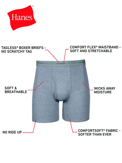 Hanes mens Underwear Boxer Briefs Pack, Cool &amp; Breathable Cotton Moisture-wicking Underwear for Men, No Ride Up