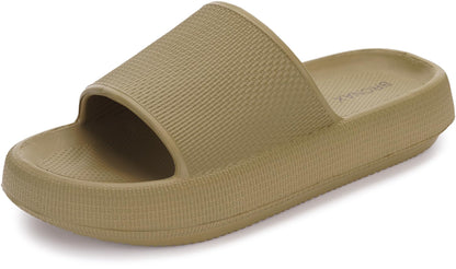 BRONAX Cushioned Thick Sole Pillow Slippers for Women and Men Y10 | Cloud-Like Soft Sole, Foot Pain Relief, EVA Platform Sole, Indoor Outdoor Slides, Waterproof Shower Ready, Quick-Drying