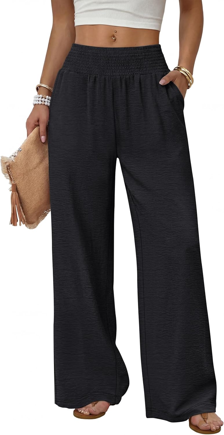 Sampeel Wide Leg Pants Woman High Waist Trousers with Pockets Casual Lounge
