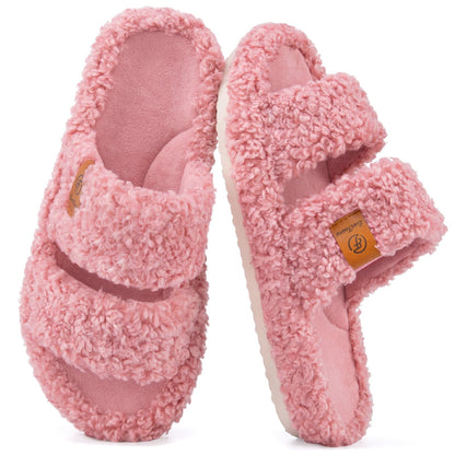 EverFoams Womens Fuzzy Open-toe Slippers Memory Foam Indoor House Shoes | machine-washable,gifts,memory foam,anti-slip sole,lightweight,indoor and outdoor,cozy