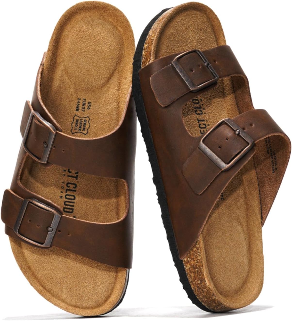 Project Cloud 100% Genuine Leather Womens Sandals Slides for Women (Venita) | Cork Footbed Sandals for Women with Memory Foam and Arch Support Vacation Essentials Slides Women Footwear Flat Sandals