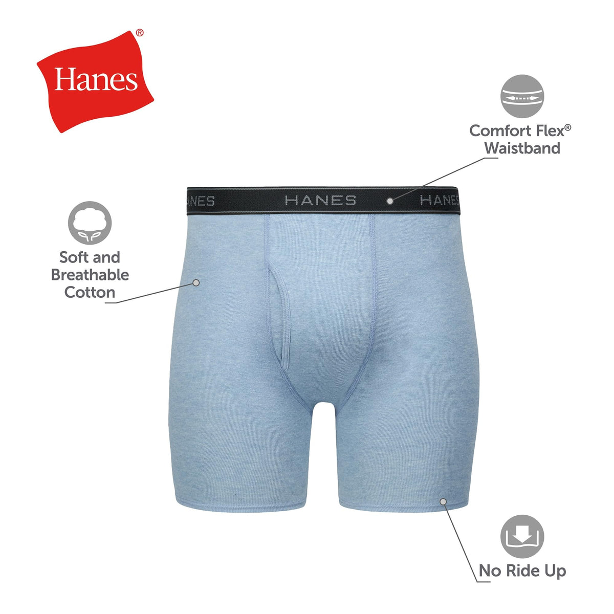 Hanes mens Underwear Boxer Briefs Pack, Cool &amp; Breathable Cotton Moisture-wicking Underwear for Men, No Ride Up