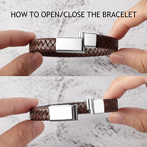 Personalized leather bracelet with hidden message from Green Millie, featuring a sleek design and adjustable strap.