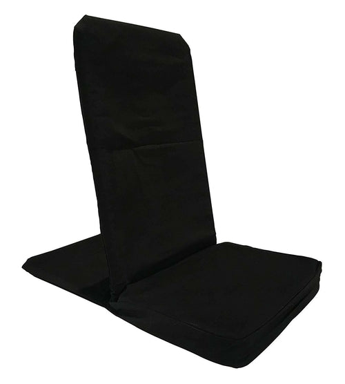 Alabaster OMSutra folding meditation chair with padded seat and backrest, designed for portable comfort during outdoor meditation sessions.