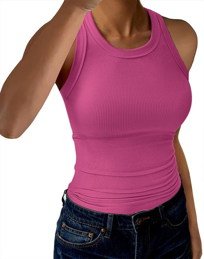 GKBK Womens Tank Tops High Neck Sleeveless Ribbed Tank Casual Basic Thick Strap Slim Fitted Racerback Shirts
