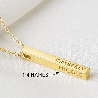 Personalized Green Millie mother necklace with four side bars engraved with kids&