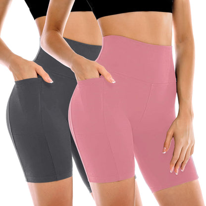 Leafigure 2 Pack Womens Biker Shorts with Pockets 6" | High Waisted, Tummy Control, Running, Gym, Workout, Yoga Shorts