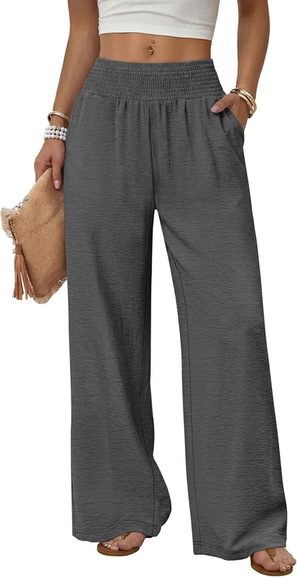 Sampeel Wide Leg Pants Woman High Waist Trousers with Pockets Casual Lounge