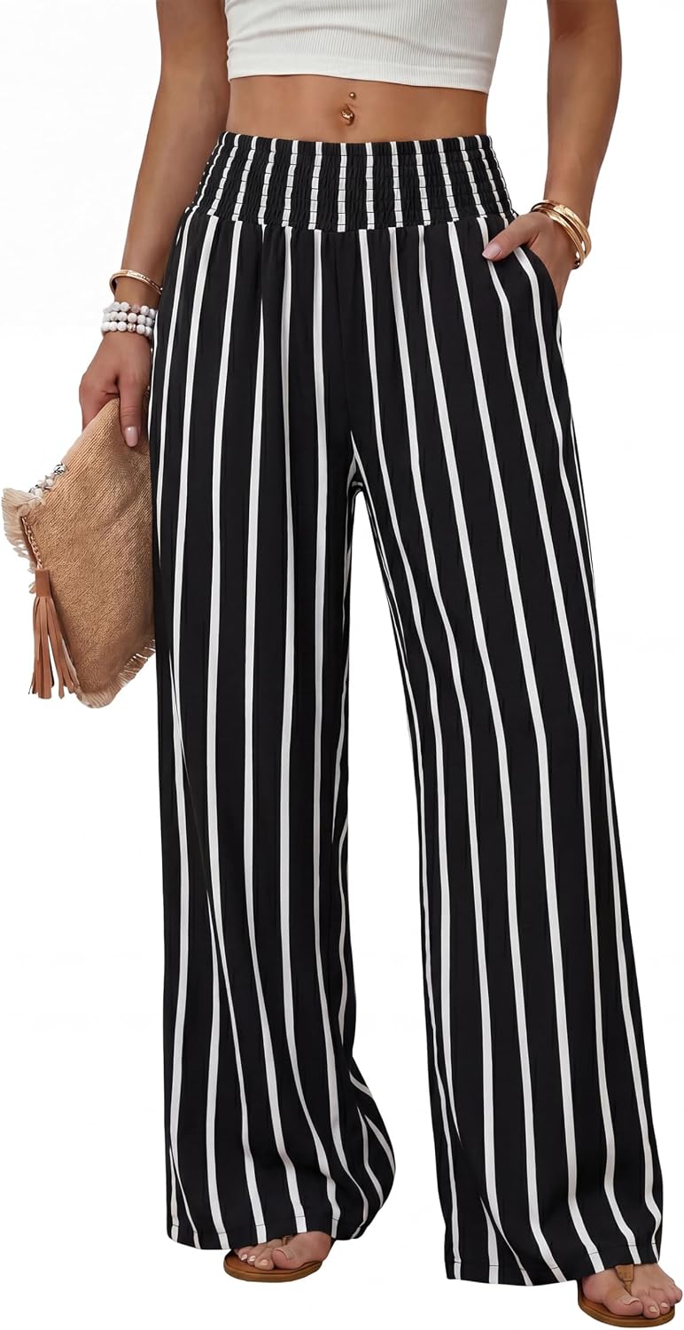 Sampeel Wide Leg Pants Woman High Waist Trousers with Pockets Casual Lounge