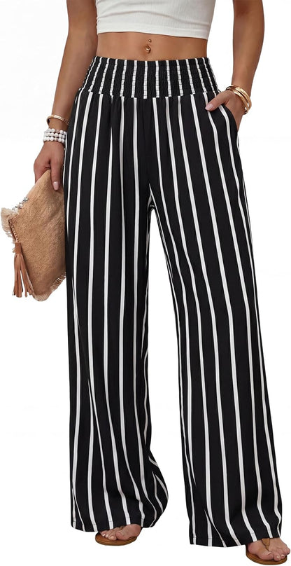 Sampeel Wide Leg Pants Woman High Waist Trousers with Pockets Casual Lounge