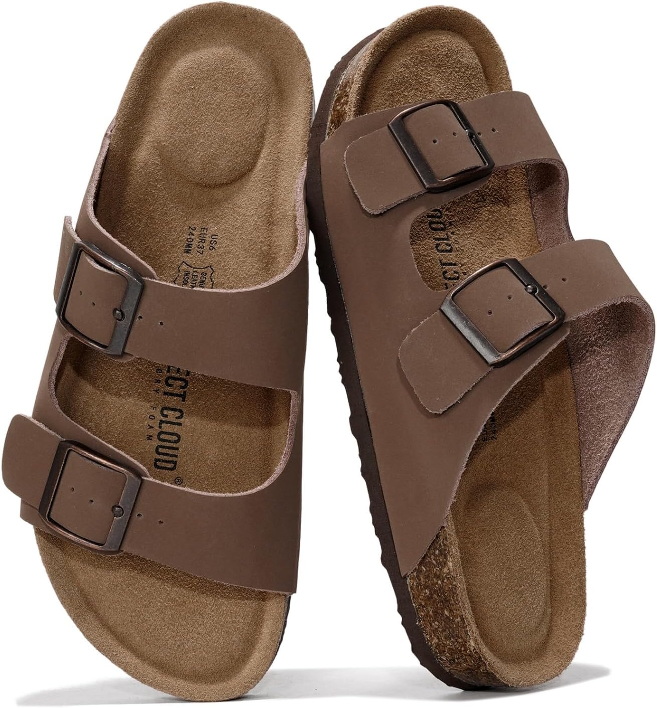 Project Cloud 100% Genuine Leather Womens Sandals Slides for Women (Venita) | Cork Footbed Sandals for Women with Memory Foam and Arch Support Vacation Essentials Slides Women Footwear Flat Sandals