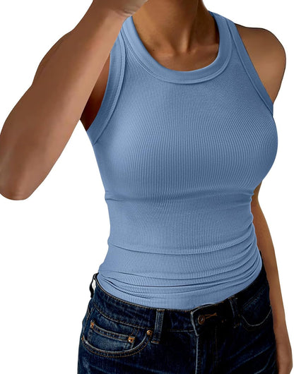 GKBK Womens Tank Tops High Neck Sleeveless Ribbed Tank Casual Basic Thick Strap Slim Fitted Racerback Shirts