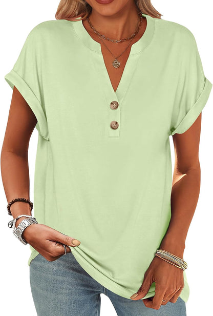 ANRABESS Womens Short Sleeve Henley Tops V Neck Dressy Casual Blouses Summer Trendy Tee Shirts 2026 Vacation Fashion Clothes