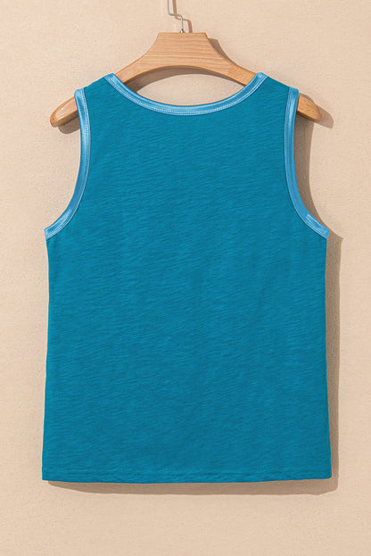 Metallic contrast trim scoop neck tank top for women by Byzantium Bay, featuring a stylish design and comfortable fit.