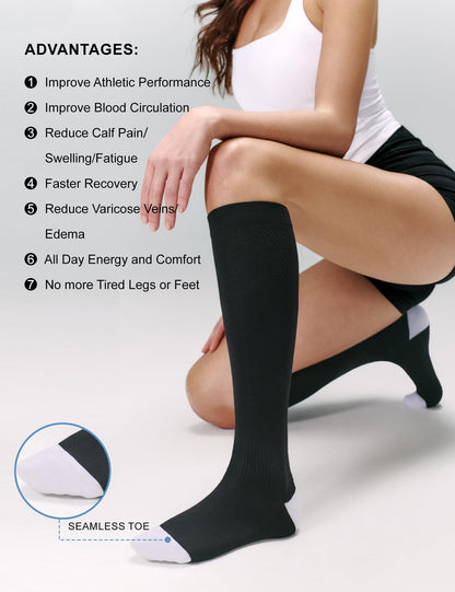 FITRELL 3 Pairs Compression Socks for Women and Men 20-30mmHg-Circulation Support Socks