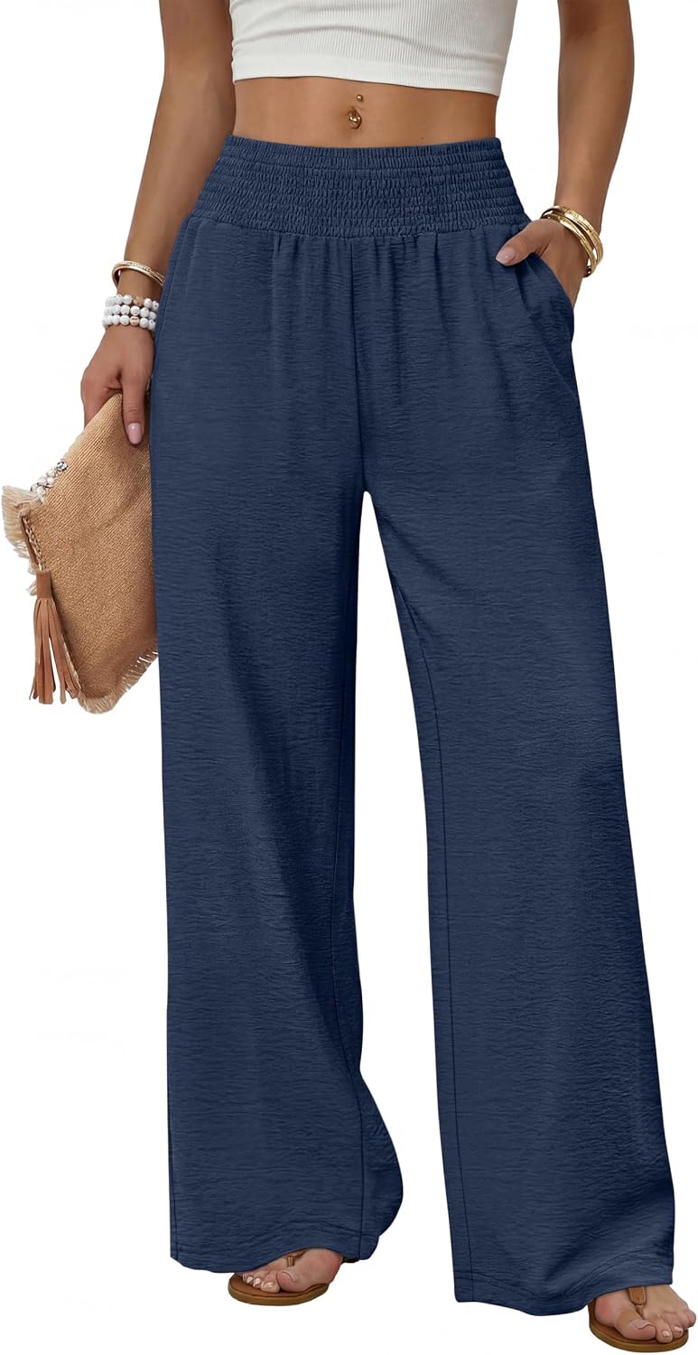 Sampeel Wide Leg Pants Woman High Waist Trousers with Pockets Casual Lounge