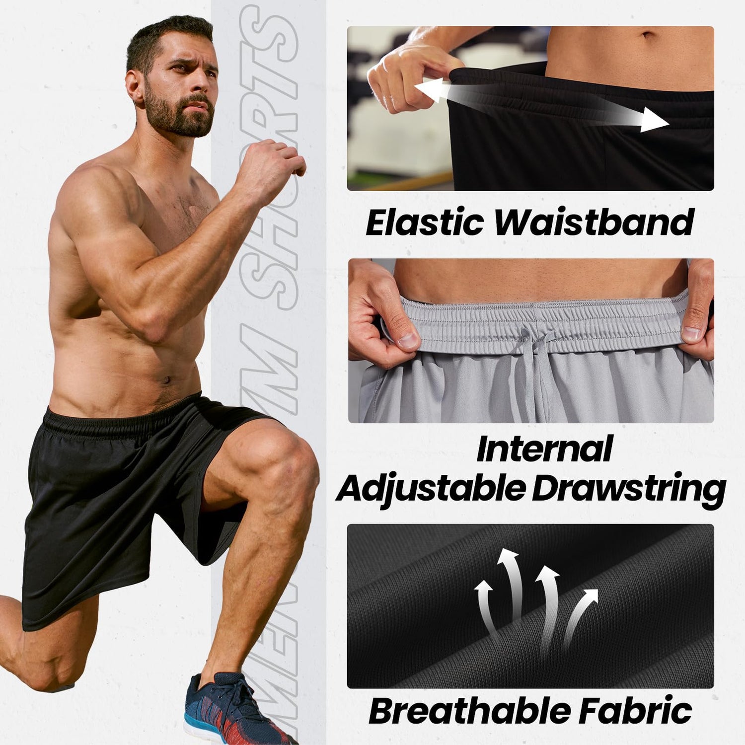 BALENNZ Mens Athletic Shorts with Pockets Quick Dry Workout Shorts Men | Basketball Gym Running Fitness Shorts with Elastic Waistband, Daily Casual Sports Activewear, Soft Lightweight Breathable
