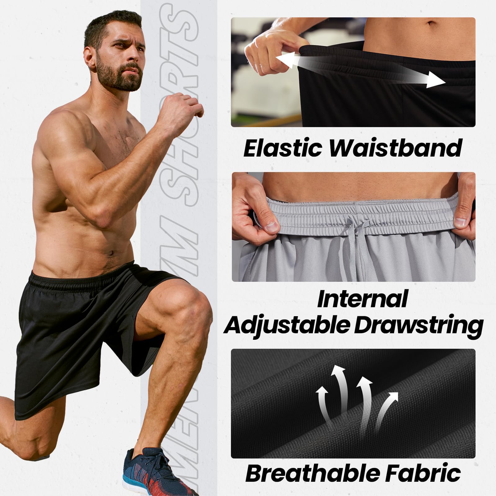 BALENNZ Mens Athletic Shorts with Pockets Quick Dry Workout Shorts Men | Basketball Gym Running Fitness Shorts with Elastic Waistband, Daily Casual Sports Activewear, Soft Lightweight Breathable