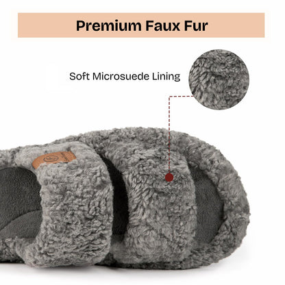 EverFoams Womens Fuzzy Open-toe Slippers Memory Foam Indoor House Shoes | machine-washable,gifts,memory foam,anti-slip sole,lightweight,indoor and outdoor,cozy