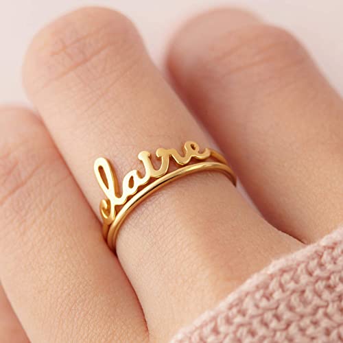 Green Millie stackable mother ring featuring minimalist design and engraved name, perfect for stacking or everyday wear.