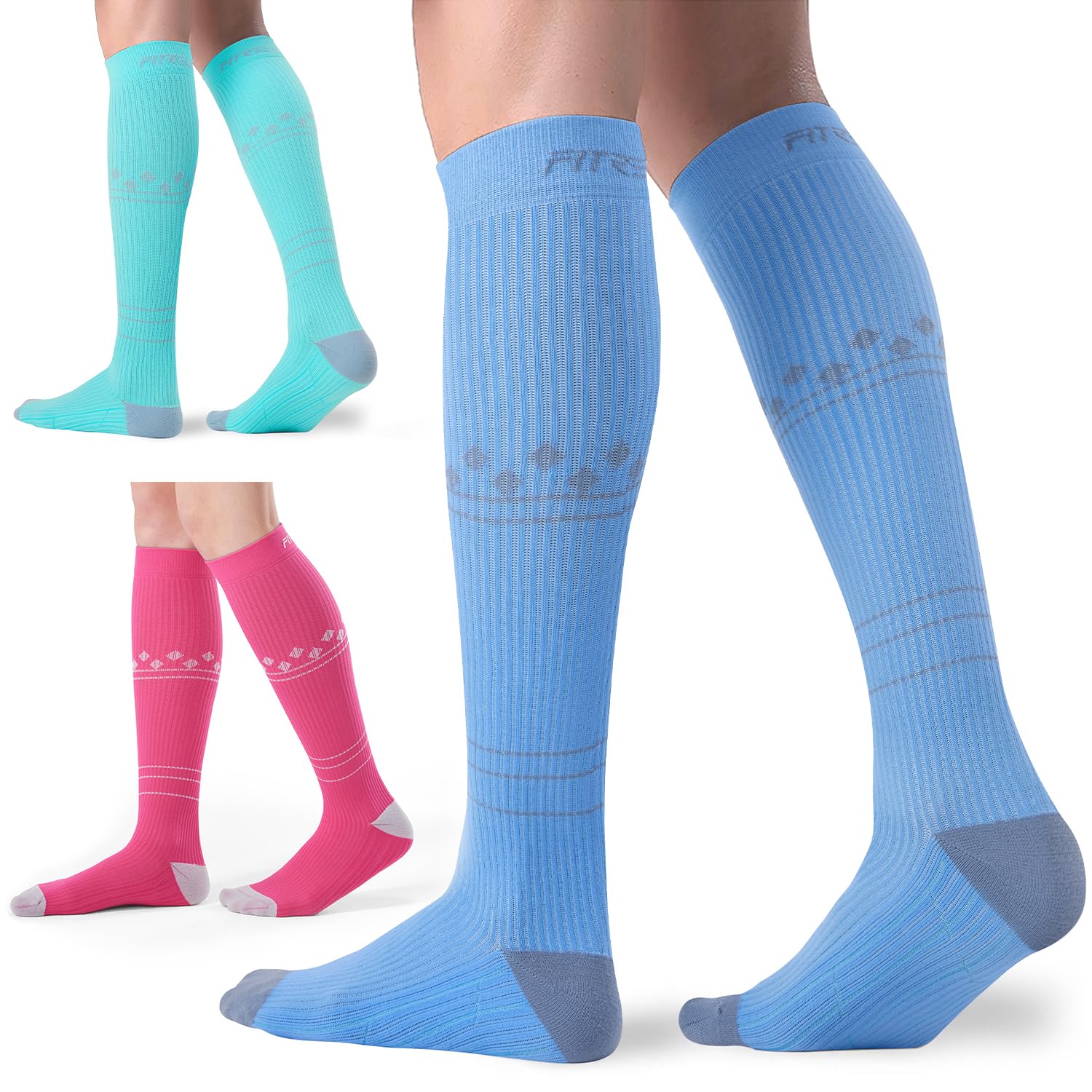 FITRELL 3 Pairs Compression Socks for Women and Men 20-30mmHg-Circulation Support Socks