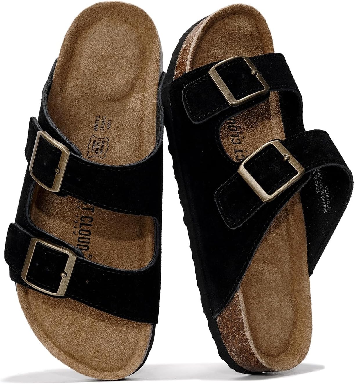 Project Cloud 100% Genuine Leather Womens Sandals Slides for Women (Venita) | Cork Footbed Sandals for Women with Memory Foam and Arch Support Vacation Essentials Slides Women Footwear Flat Sandals