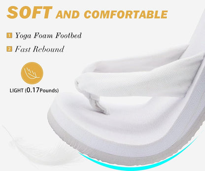 KuaiLu Flip Flops Women Arch Support Yoga Mat Comfortable Summer Beach Walking Thong Cushion Sandals Slip on Pool Outfits Travel Essentials Orthotic Slides Indoor Outdoor Slippers Shoes All White 7