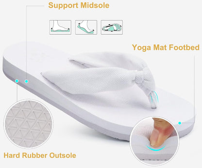 KuaiLu Flip Flops Women Arch Support Yoga Mat Comfortable Summer Beach Walking Thong Cushion Sandals Slip on Pool Outfits Travel Essentials Orthotic Slides Indoor Outdoor Slippers Shoes All White 7