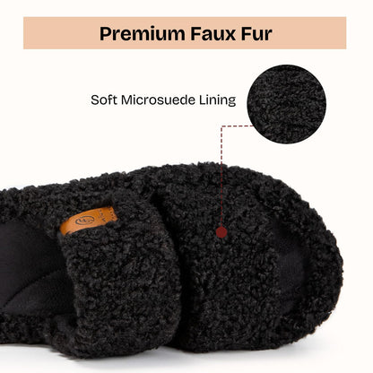 EverFoams Womens Fuzzy Open-toe Slippers Memory Foam Indoor House Shoes | machine-washable,gifts,memory foam,anti-slip sole,lightweight,indoor and outdoor,cozy