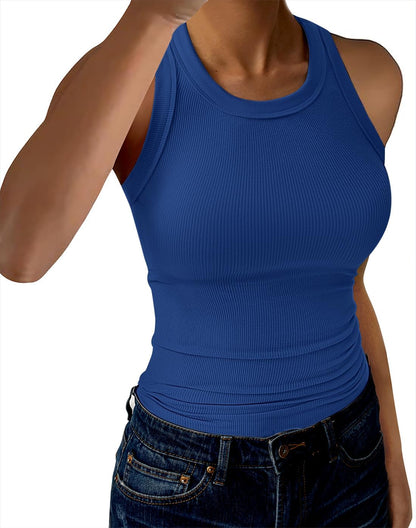 GKBK Womens Tank Tops High Neck Sleeveless Ribbed Tank Casual Basic Thick Strap Slim Fitted Racerback Shirts