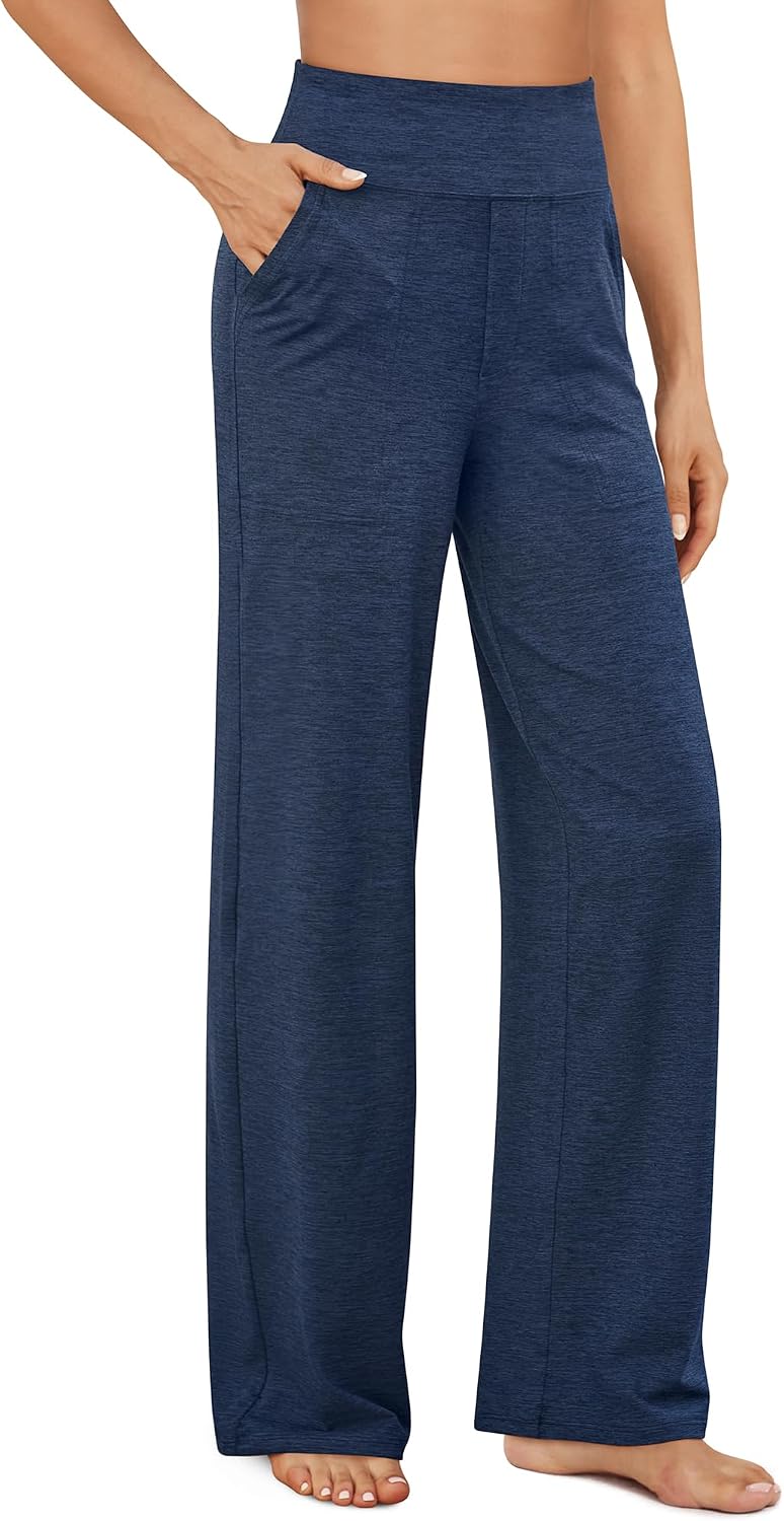 G4Free Yoga Pants for Women Wide Leg Pants with Pockets High Waisted | Moisture Wicking, Soft Comfortable Feel, 4-Way Stretch, Faux Fly, Faux Back Pockets, Yoga, Work &amp; Casual Wear