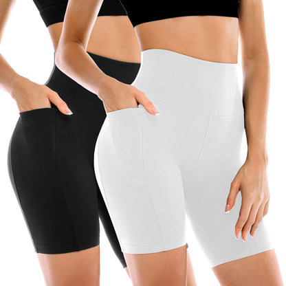 Leafigure 2 Pack Womens Biker Shorts with Pockets 6" | High Waisted, Tummy Control, Running, Gym, Workout, Yoga Shorts