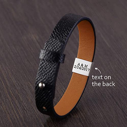 Leather bracelet for men with custom initials, featuring a stylish design by Green Millie. Perfect for couples or personal style.