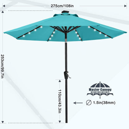 9ft Turquoise Outdoor Patio Umbrella SolarLED Tilt