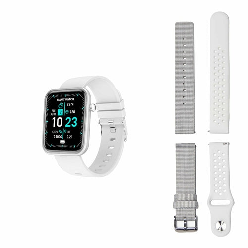 Salmon Lucky advanced smartwatch with three interchangeable bands and wellness activity tracker display.