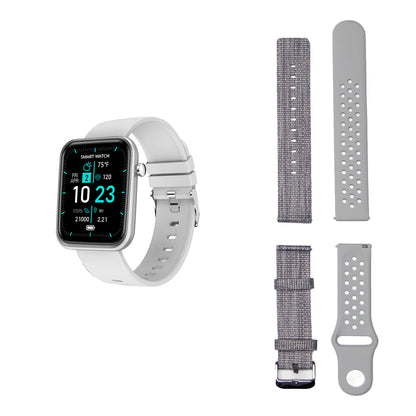 Salmon Lucky advanced smartwatch with three interchangeable bands and wellness activity tracker on display.
