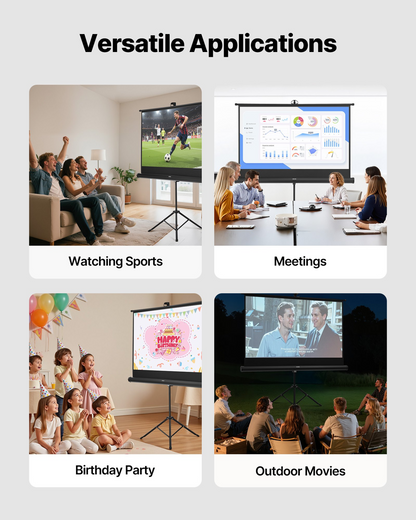 Start2Finish 60-inch VEVOR projector screen with stand, portable indoor outdoor projection screen for movies and presentations