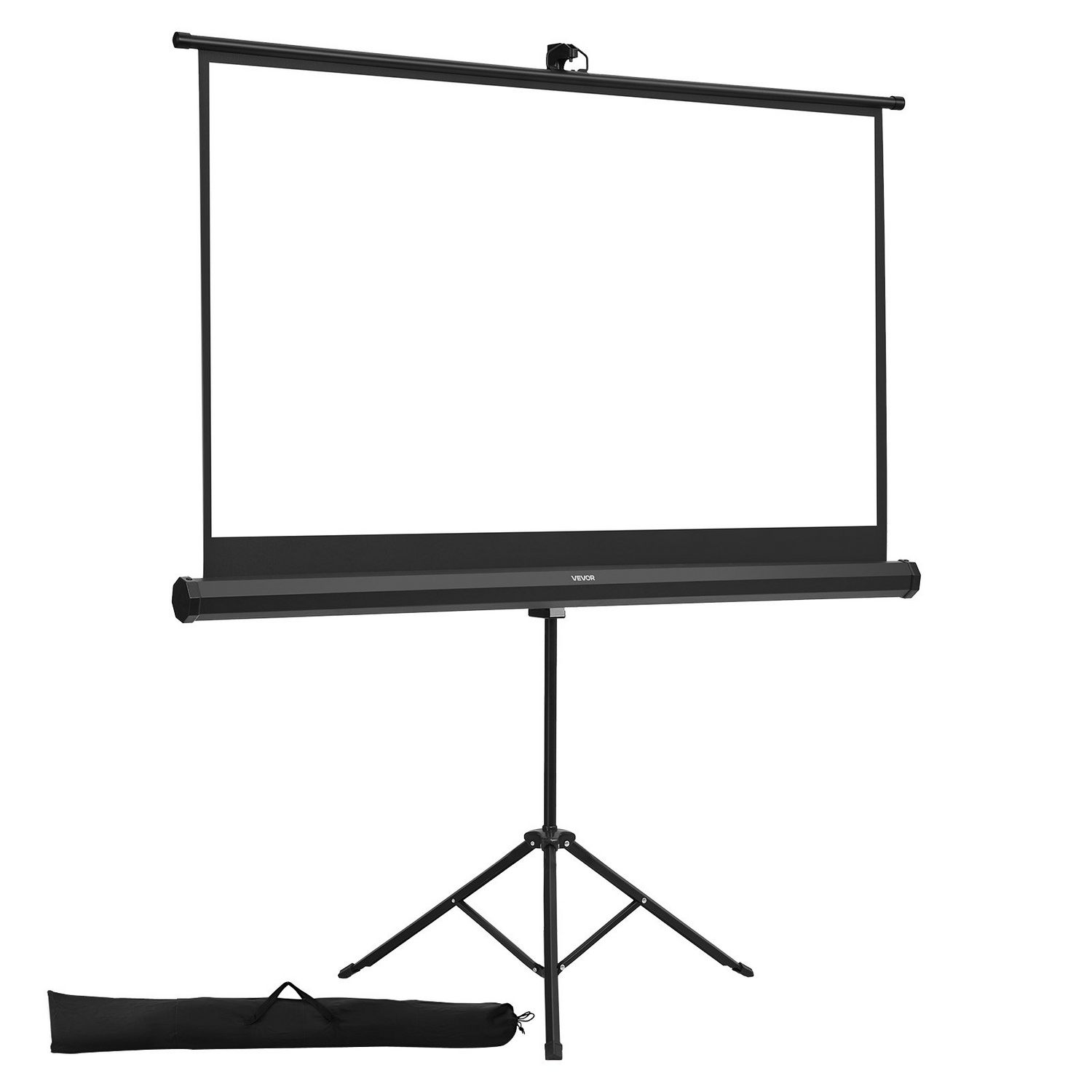 Start2Finish 60-inch portable projector screen with stand, 16:9 aspect ratio, wrinkle-free, indoor outdoor use, for home theater and presentations.