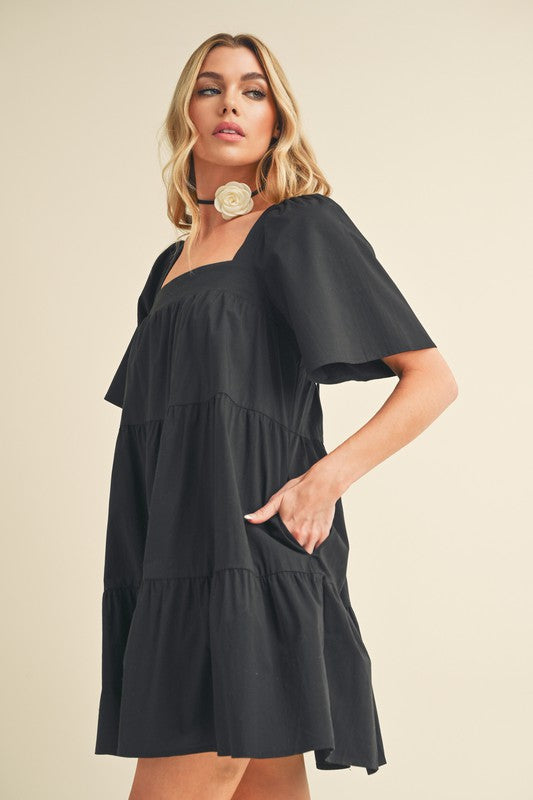 Jade Icarus Aemi + Co square neck half sleeve tiered dress for women, featuring a stylish tiered design and square neckline.